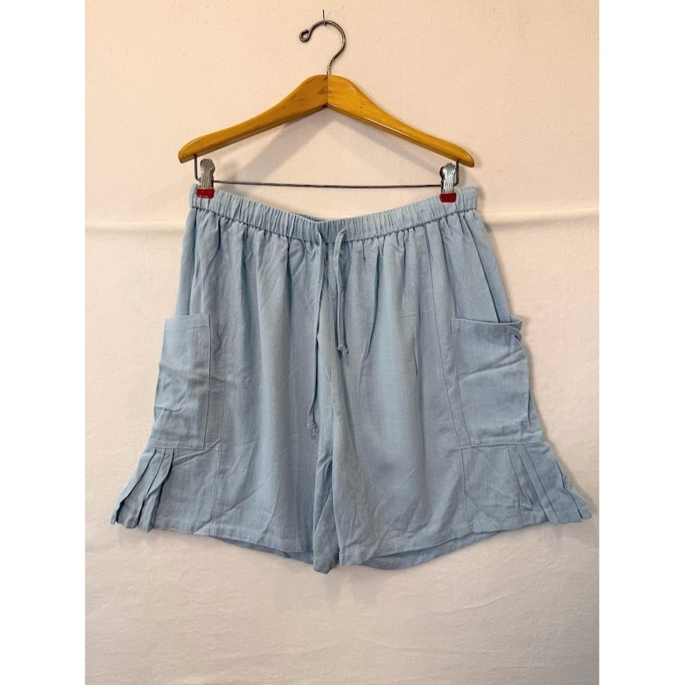 NWT TARSE Womens Blue Linen Blend Beach Relaxed Pull On Drawstring Casual Shorts